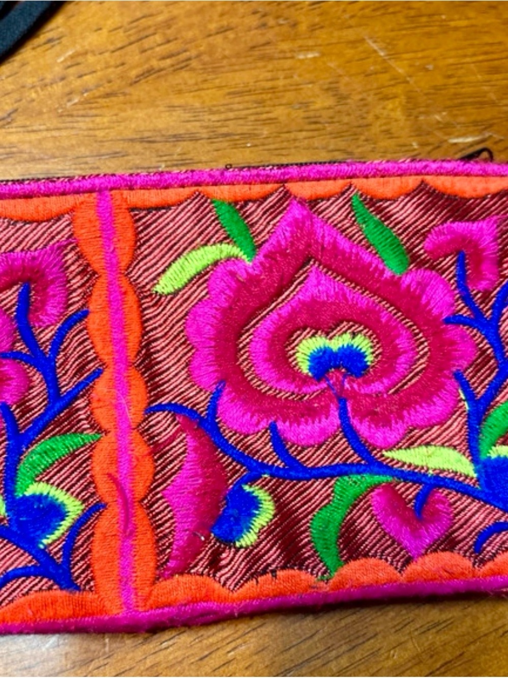Embroidered Pink Multicolor Wristlet Clutch